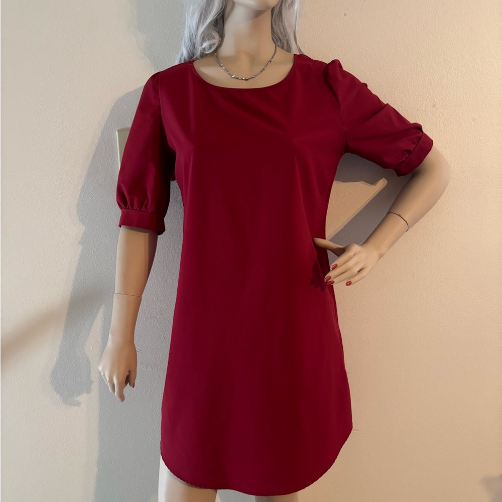 Red Puff Sleeve Sheath Mini Dress